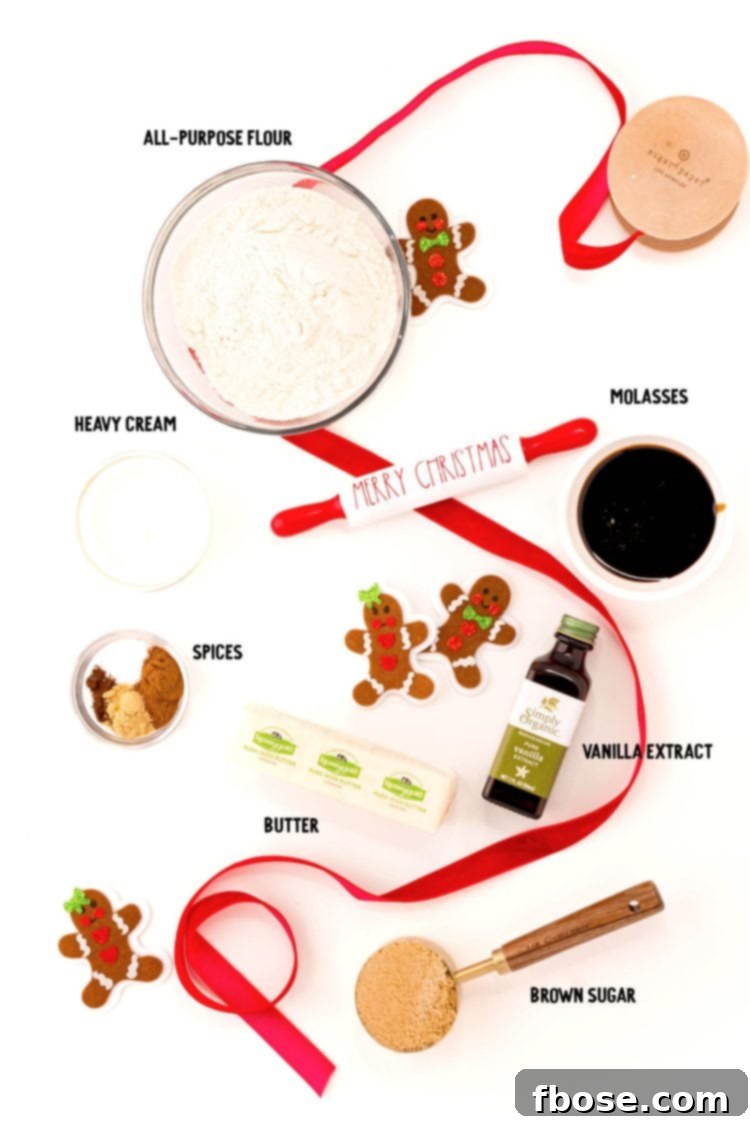 No Bake Gingerbread Cookie Dough 4 Overhead photo of ingredients prepped to make edible gingerbread cookie dough on a white surface.