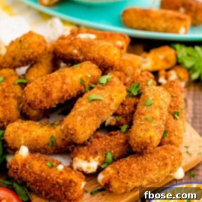 Mozzarella Sticks on a wooden board.