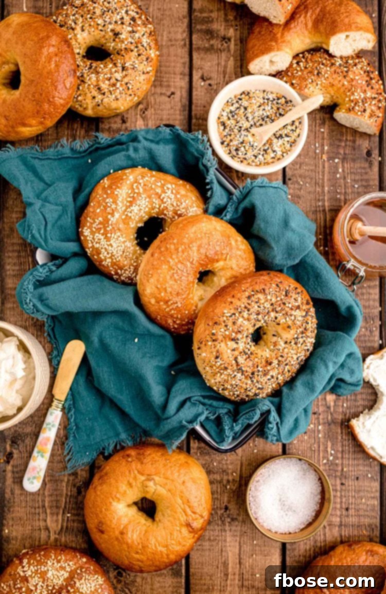 Crafting Your Own Bagels 6 Overhead photo of bagels on a wooden table.
