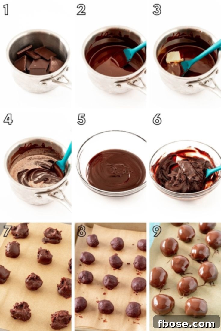 The Ultimate Chocolate Truffles Recipe 5 Photo collage showing how to make homemade chocolate truffles step-by-step.