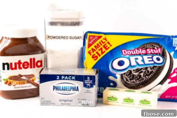 Effortless Nutella Cheesecake Squares 4 Ingredients to make nutella cheesecake bars on a white surface.