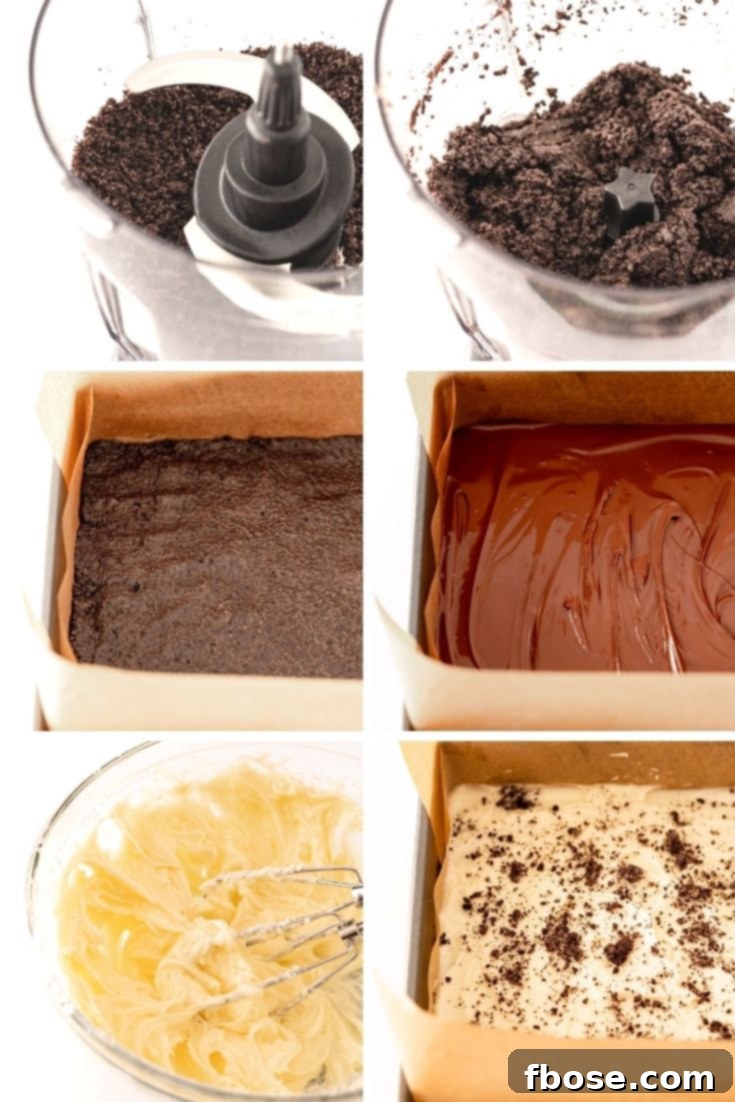 Effortless Nutella Cheesecake Squares 5 Step-by-step photo collage showing how to make nutella cheesecake bars.