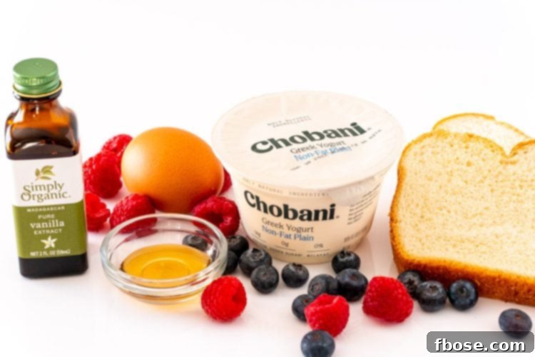 Yogurt Custard Toast 4 Ingredients to make custard toast on a white surface.