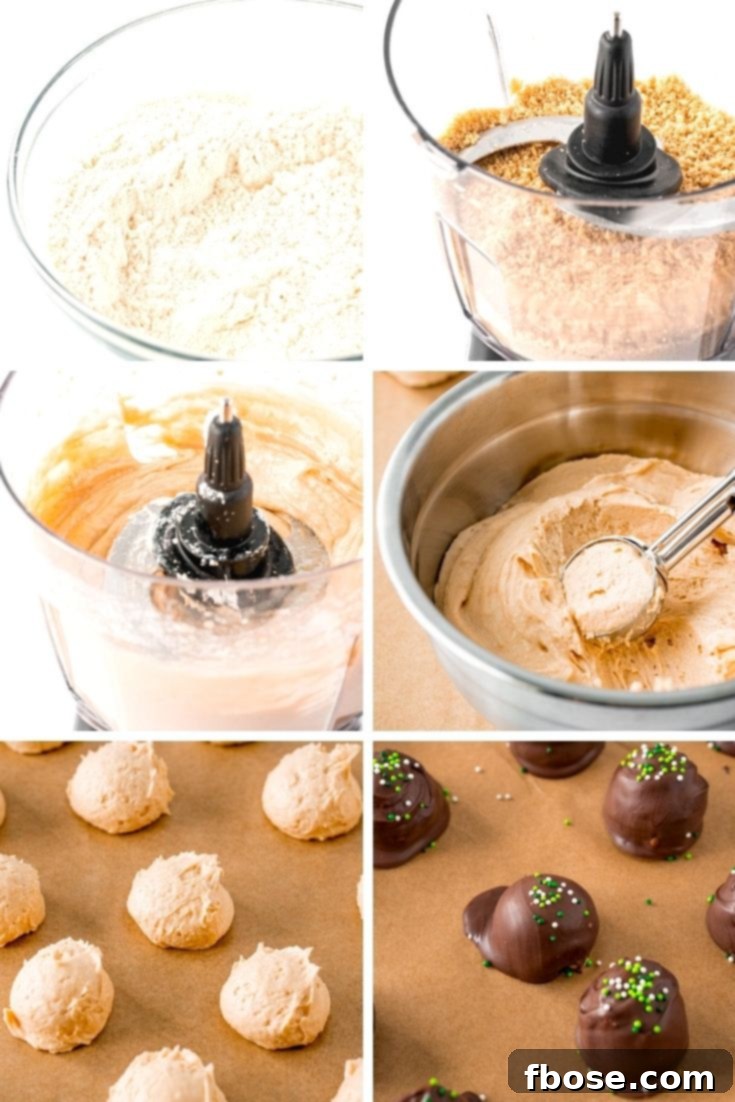 step by step photo collage showing how to make Bailey's Irish Cream Truffles.