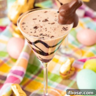 Chocolate martini garnished with a chocolate easter bunny.