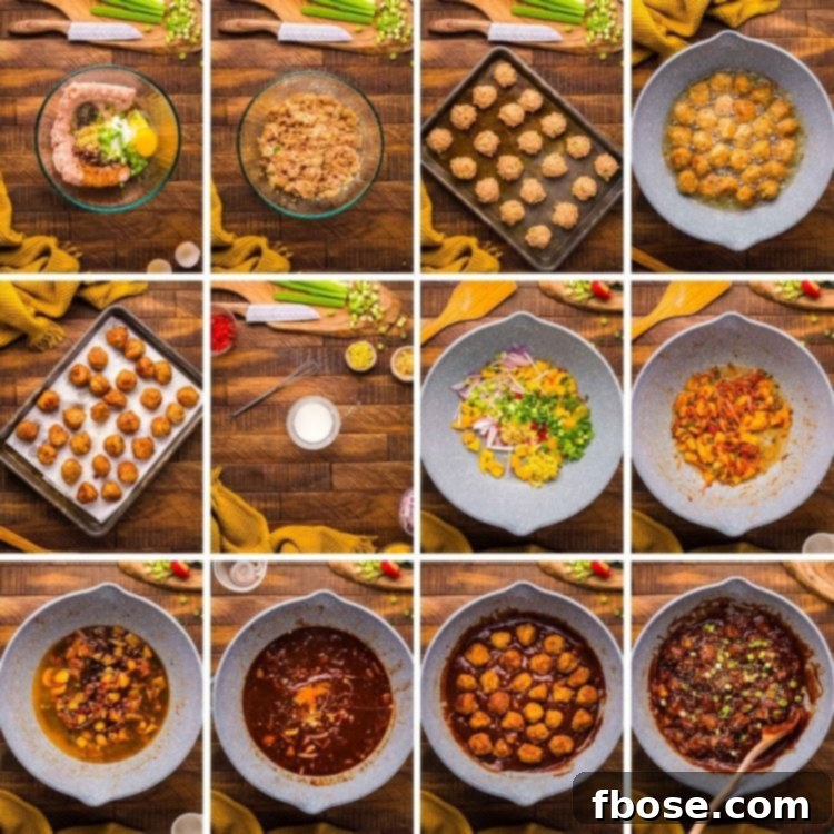 Step by step photo collage showing how to make chicken manchurian from scratch.