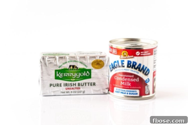 Ingredients to make sweetened condensed milk frosting.