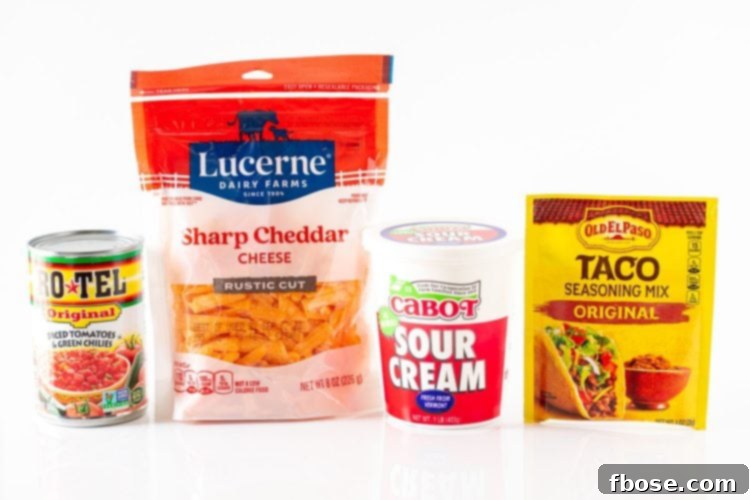 Ingredients to make boat dip on a white table.