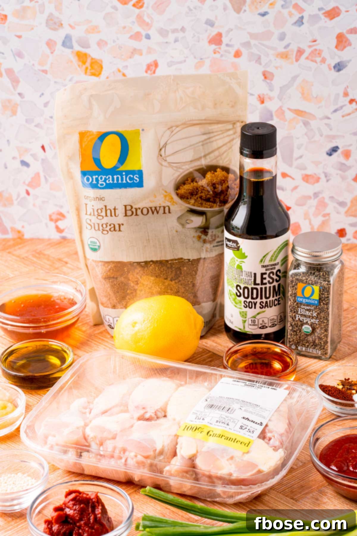 Sticky Korean BBQ Chicken Wings 4 Ingredients to make Korean chicken wings on a table.
