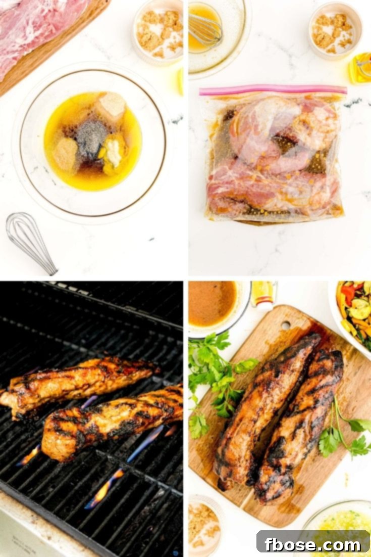 Succulent Grilled Pork Tenderloin 5 Step by step photo collage showing how to make pork tenderloin on the grill.