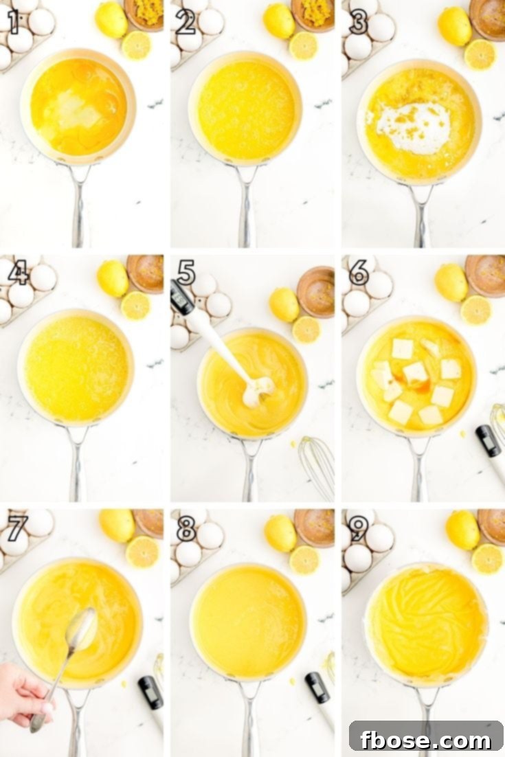 Step by step photo collage showing how to make lemon curd.