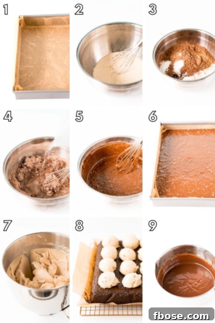 Step by step photo collage showing how to make buckeye cake.