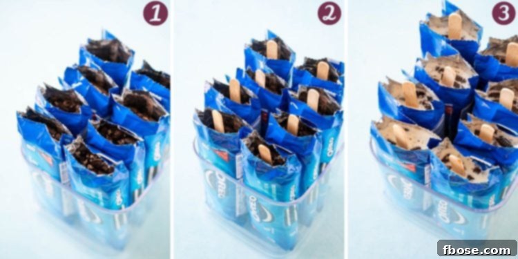 Step by step photo collage showing how to make oreo popsicles.