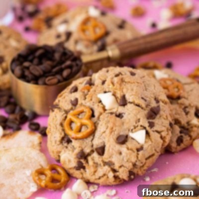 Compost cookies on a pink surface with ingredients all around them.