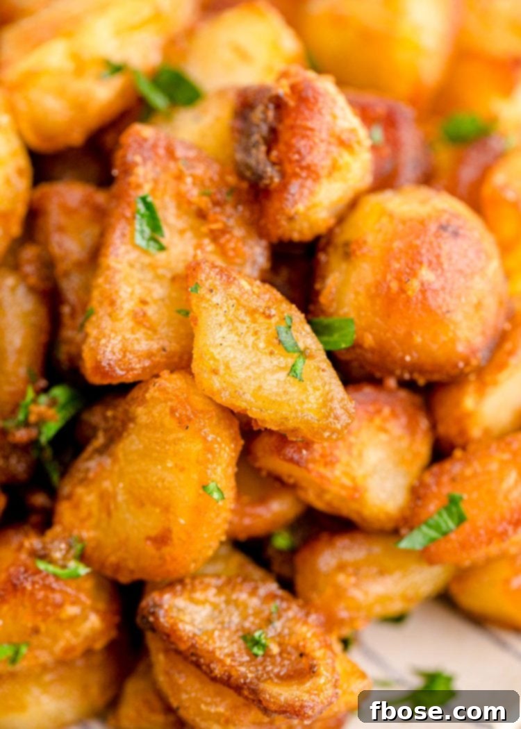 Overhead photo of roasted duck fat potatoes.