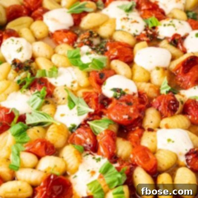 baked gnocchi on a roasted pan.