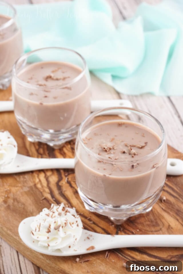 Three elegant Chocolate Cream Pie Shots prepared for a party