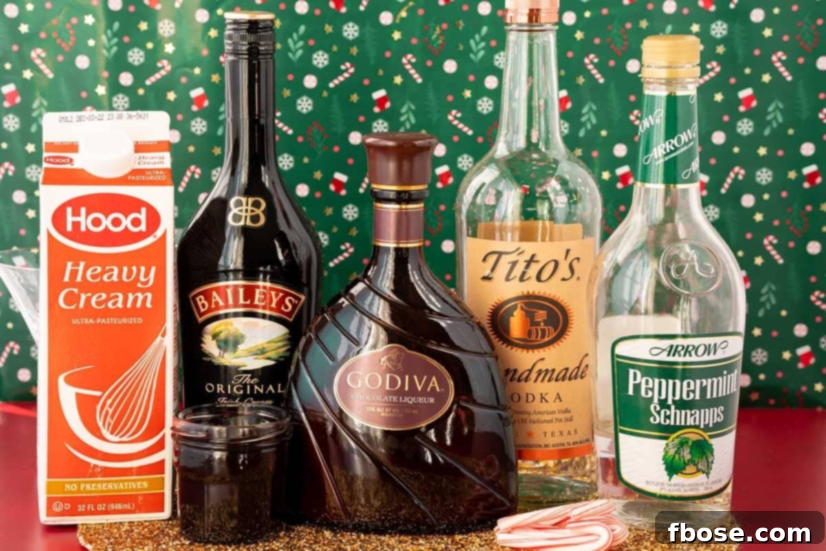 Peppermint Kiss Martini 3 Ingredients to make a peppermint chocolate martini.