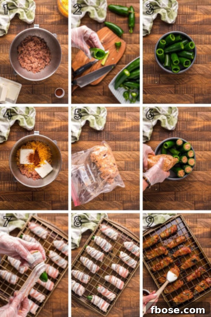 Step by step photo collage showing the process of making Texas Twinkies with leftover brisket, from prep to final wrapping.
