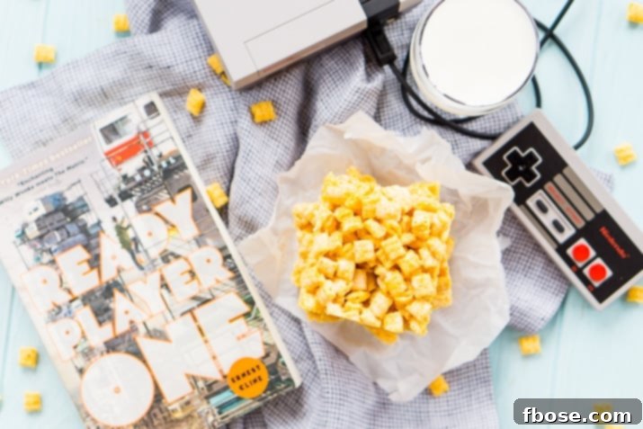 These Cap'n Crunch Treats are a fun twist on classic rice krispies treats and inspired by the book Ready Player One by Ernest Cline. They're the perfect fast dessert or afternoon snack and Cap'n Crunch lovers will go crazy over them!