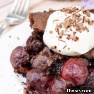 Midnight Cherry Bake 7 Black Forest Cobbler on a plate with whipped cream