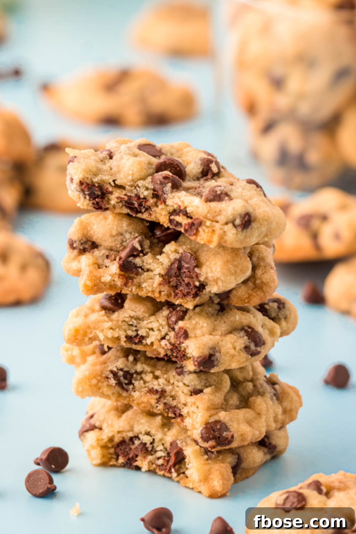 A stack of mini chocolate chip cookies.