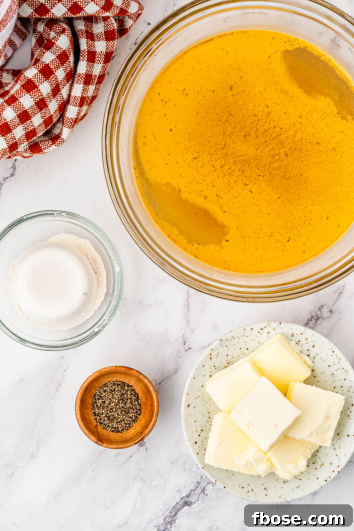 Ingredients to make turkey gravy on a table.
