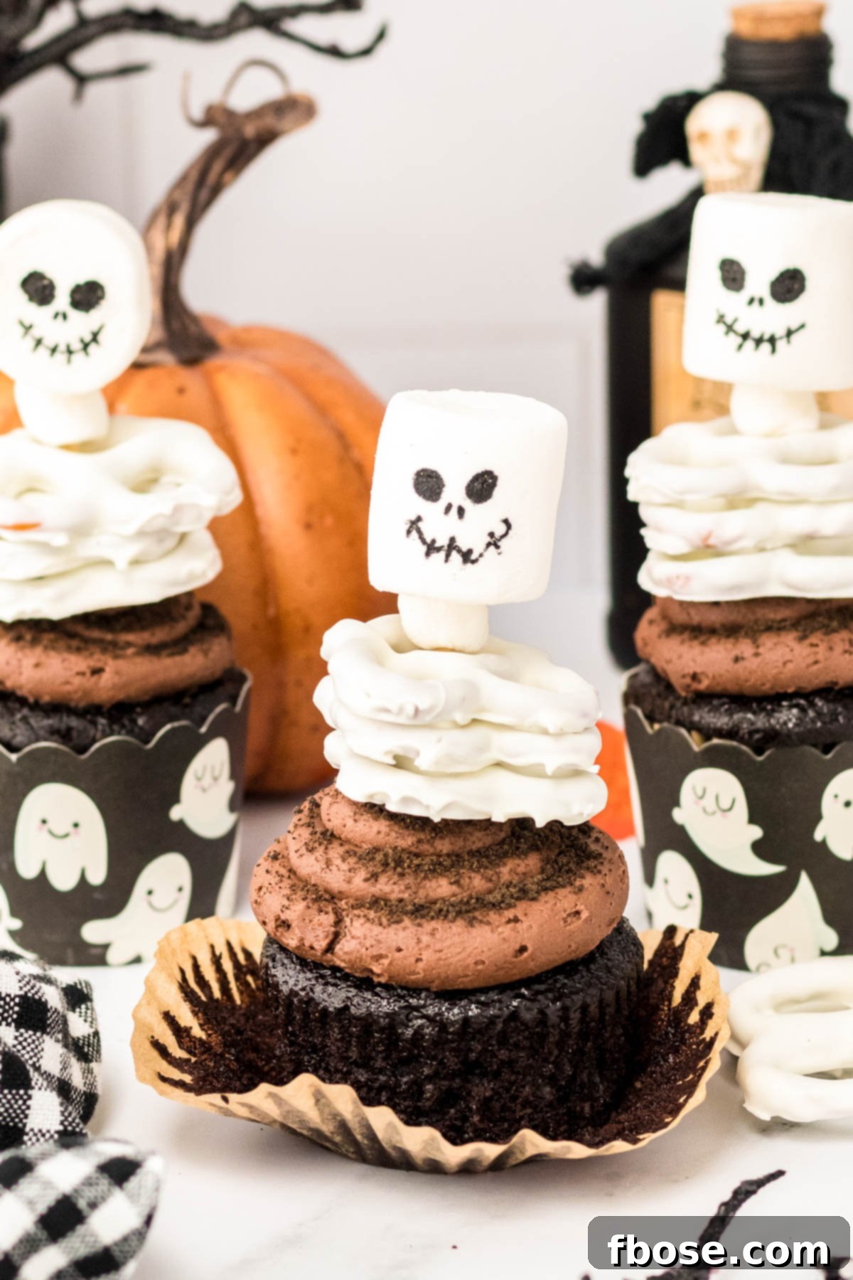 Spooky Skeleton Cupcakes 2 Close up of Halloween Cupcakes decorated like skeletons.