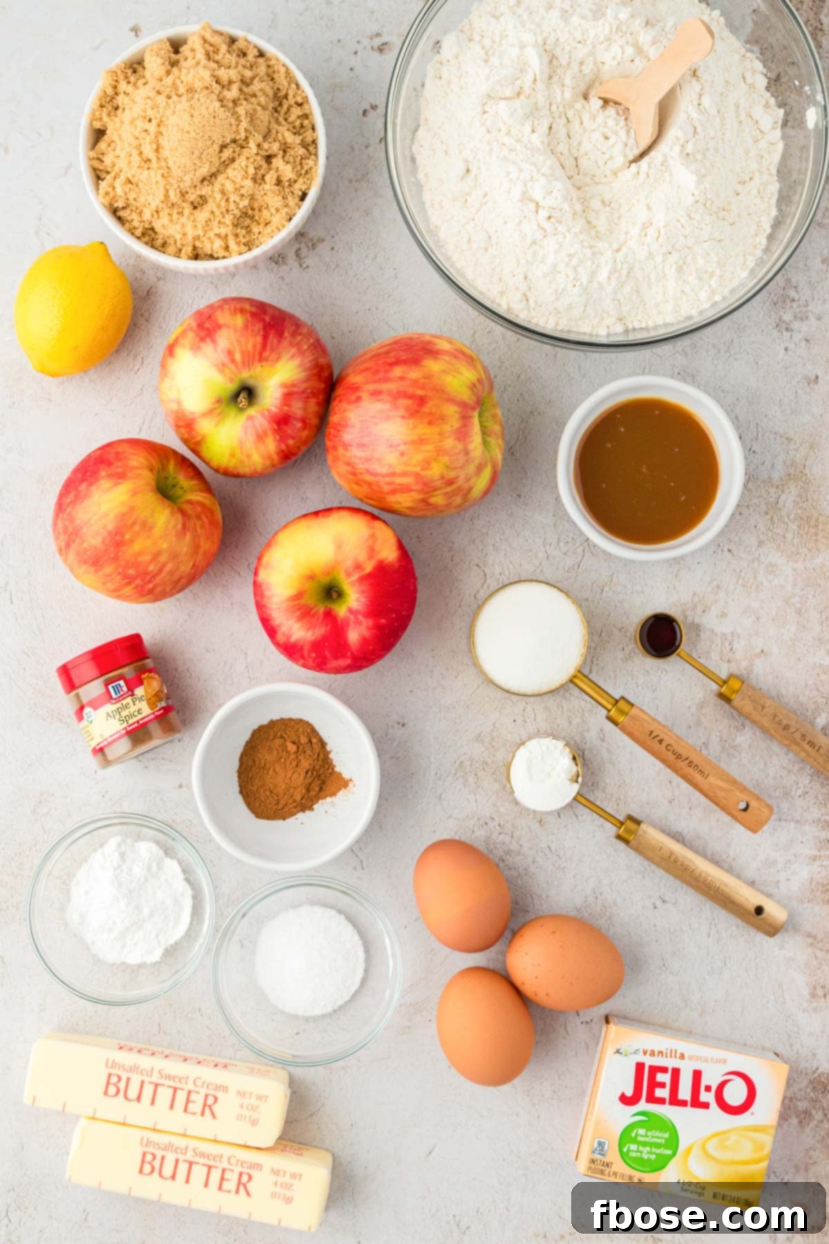 Overhead photo of ingredients to make apple pie cookies on a table.