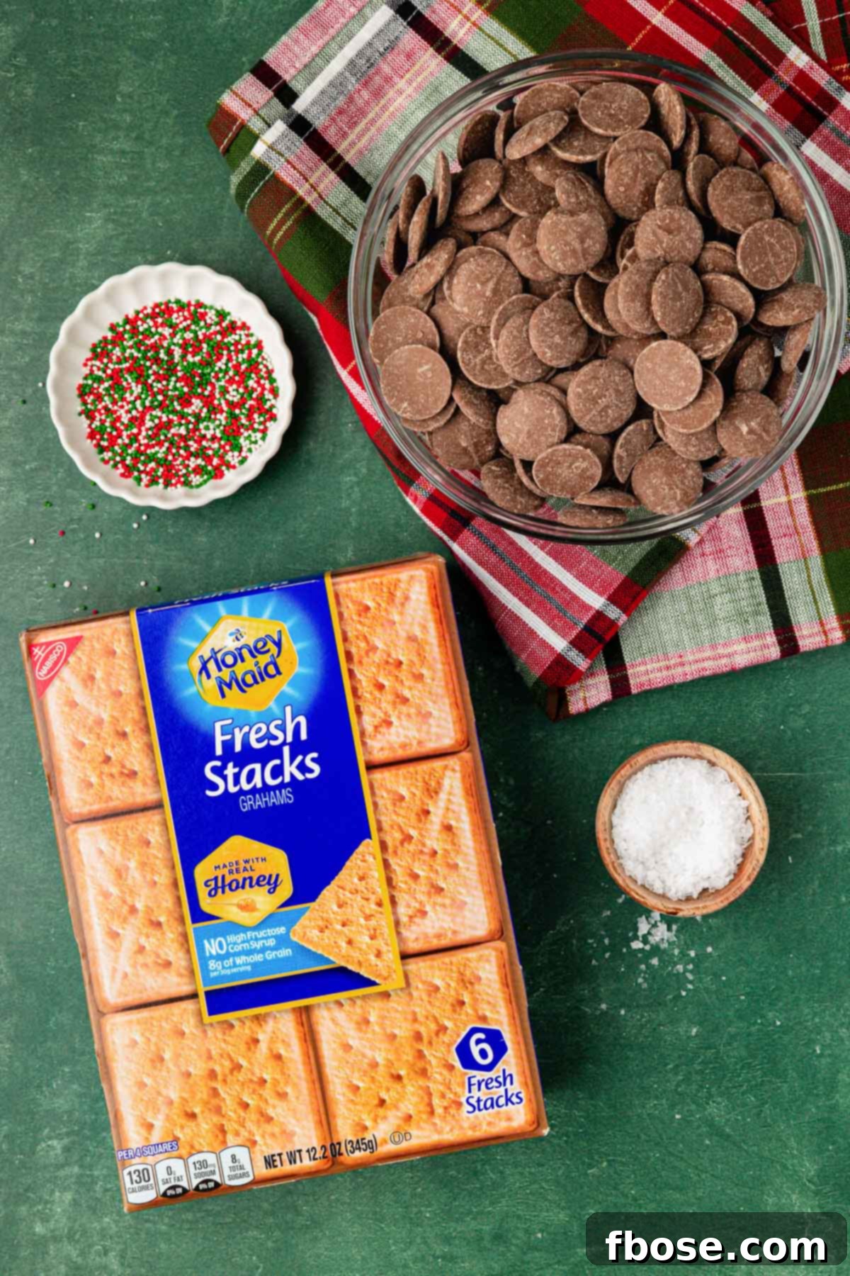 Chocolate Graham Delights 4 Overhead photo of ingredients to make chocolate covered graham crackers.