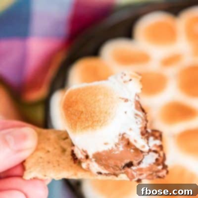 Woman's hand with a piece of graham cracker with a smores dip on it.