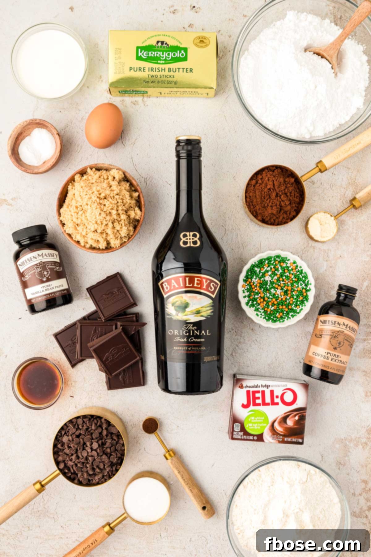 Overhead photo of ingredients to make Irish Coffee Cookies on a table.