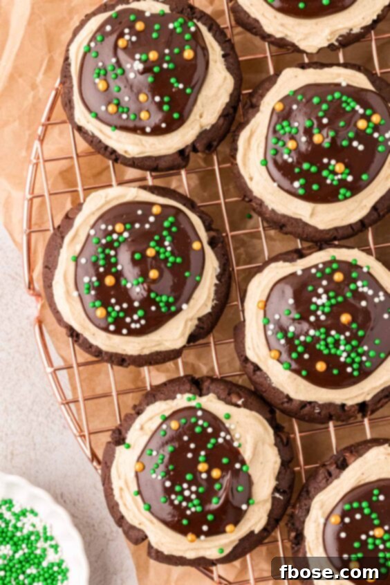 Sprinkles on chocolate Irish Cream Cookies.