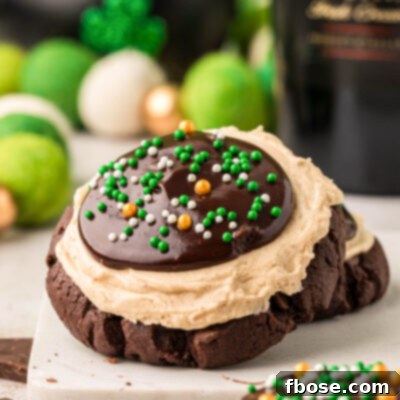 Irish Cream chocolate cookies on a piece of parchment paper.