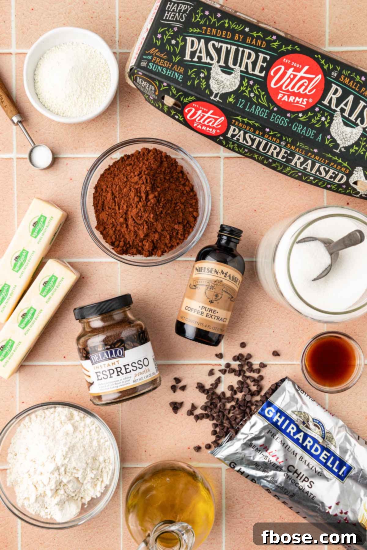 Coffee Brownies 3 Overhead photo of ingredients to make coffee flavored brownies.