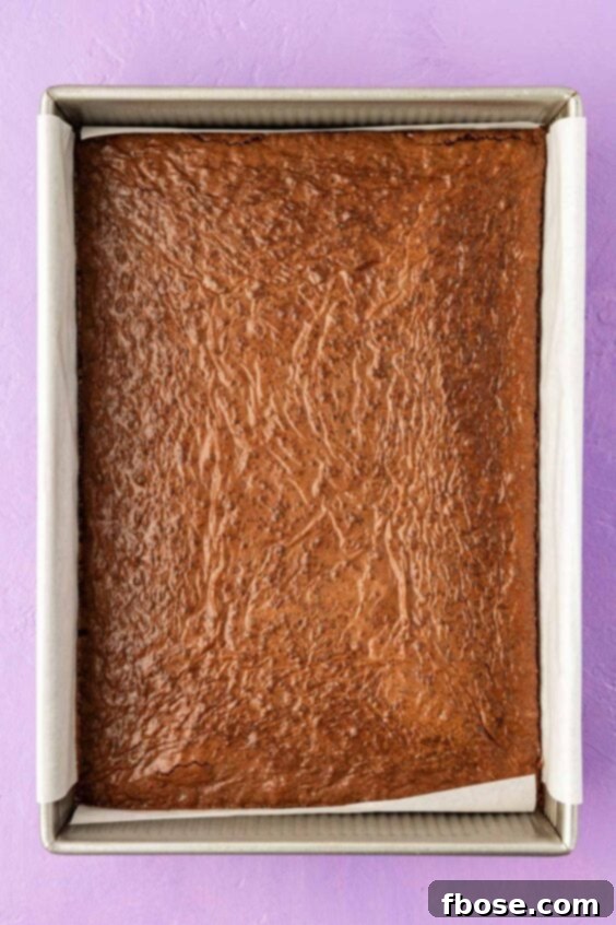Baked brownies on a purple surface.