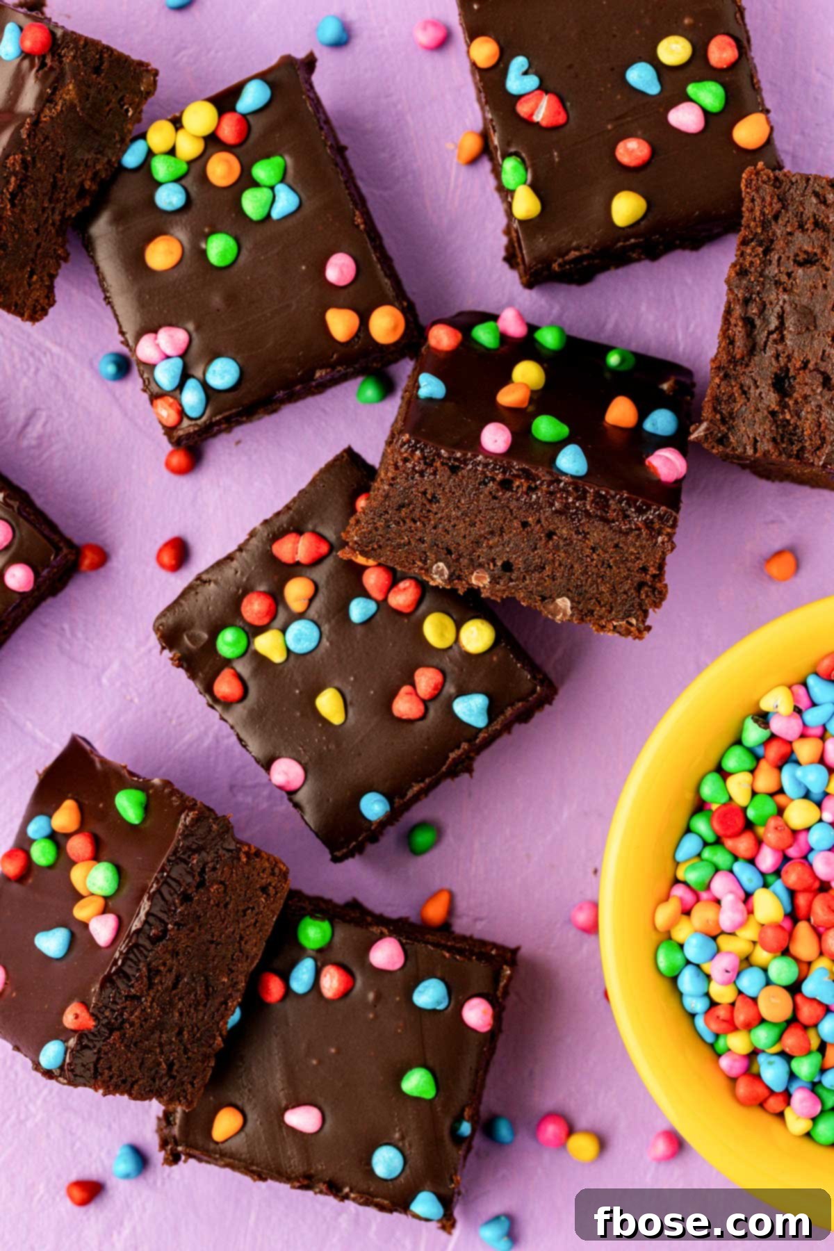 Overhead photo of cosmic brownie squares arranged beautifully.