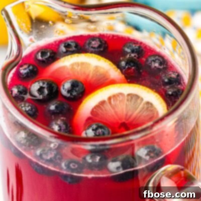 A big pitcher of blueberry lemonade.