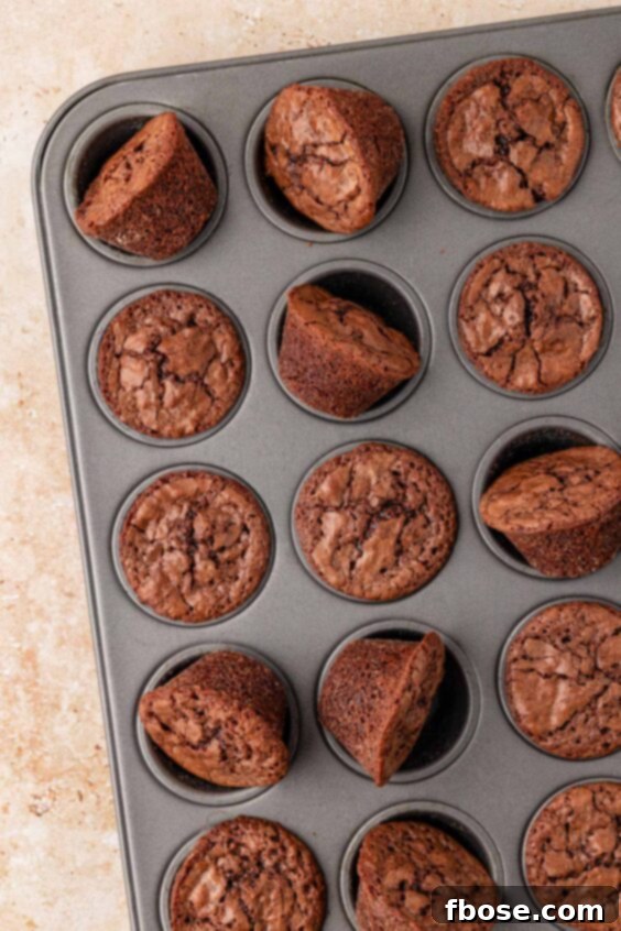 Brownie bites in a mini muffin tin.