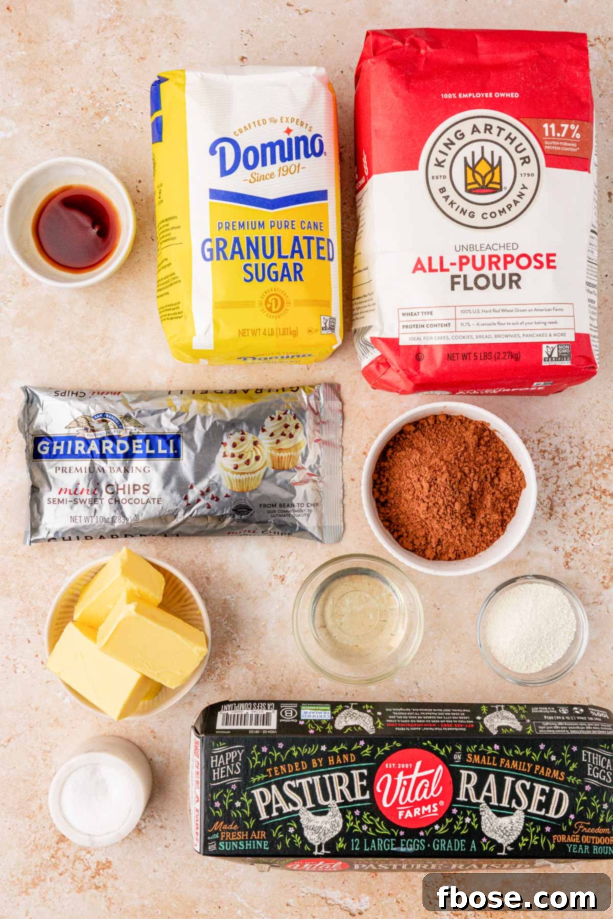 Overhead photo of baking ingredients on a table.