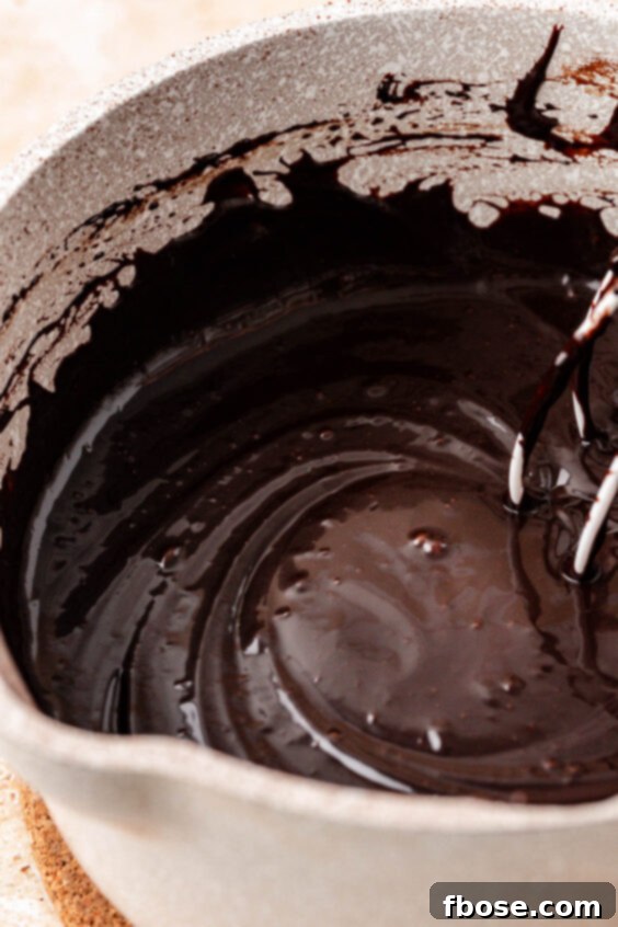 Rich Hot Fudge Sauce 12 Close up of hot fudge in a pot.