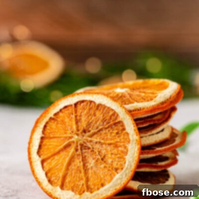 Dried orange slices stacked on a table.