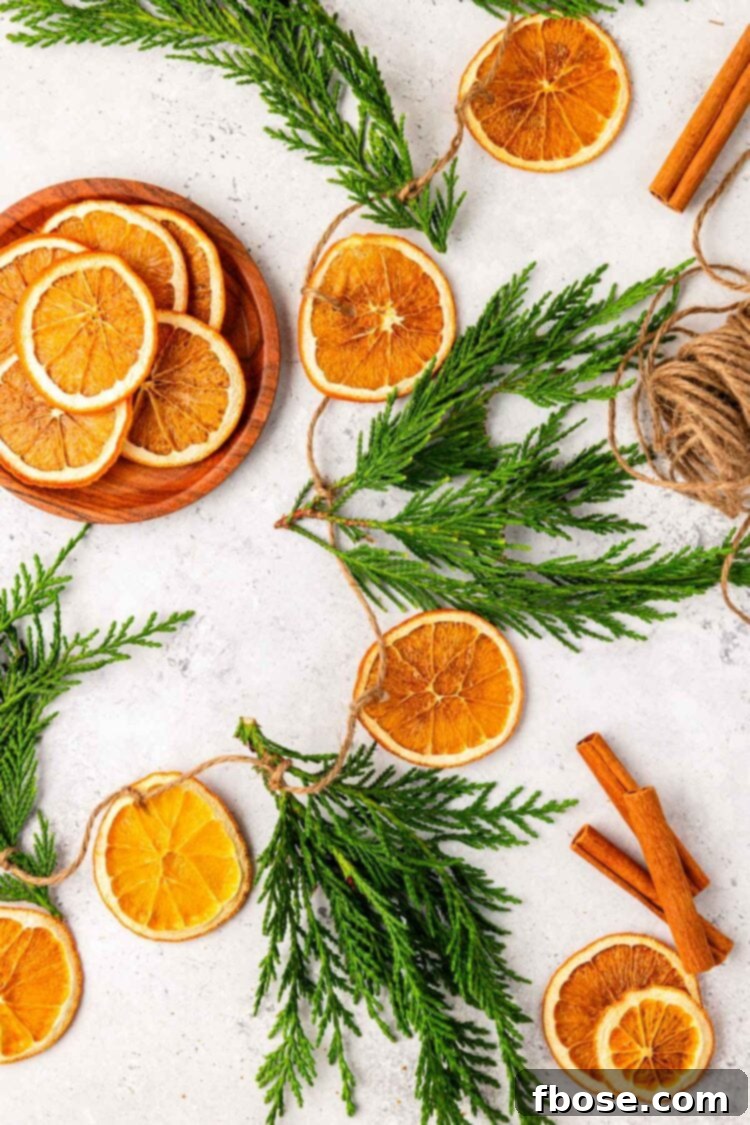 Oven-Dried Orange Slices 8 A festive garland crafted from dried orange slices, artfully draped across a table.