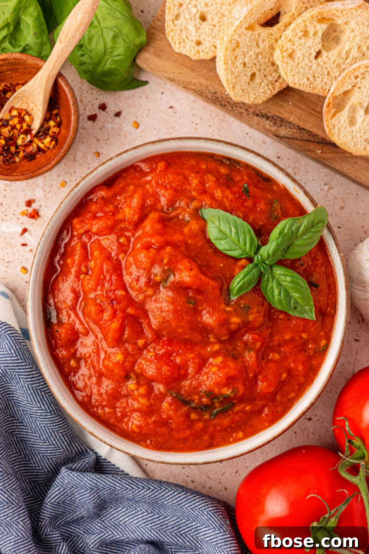 Sun-Kissed Tomato Simplicity 4 A bowl of fresh tomato sauce garnished with basil.