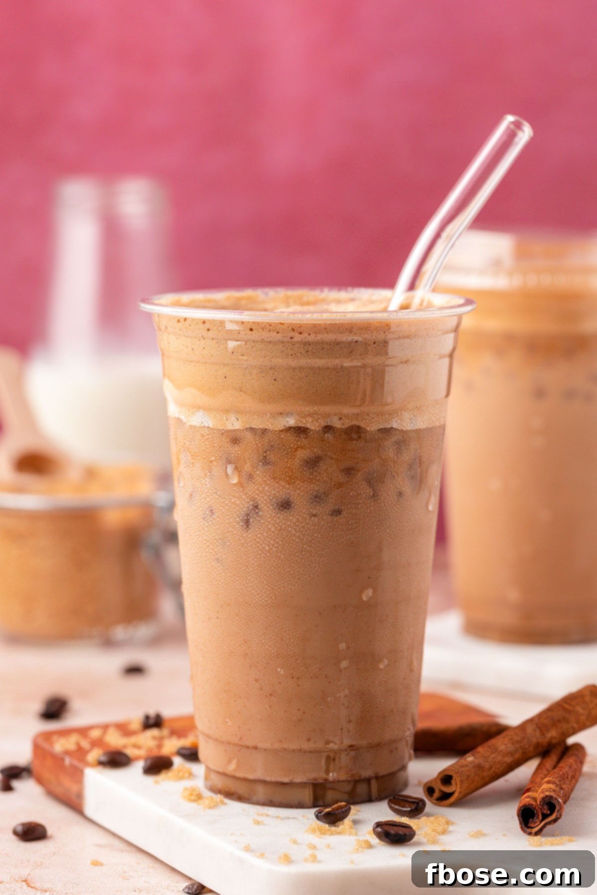Iced French Toast Latte on a table.