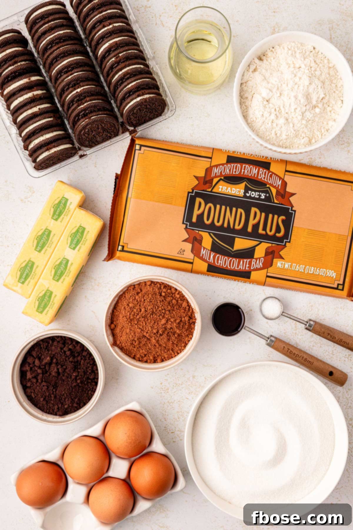 Ingredients for making Oreo brownies on a table