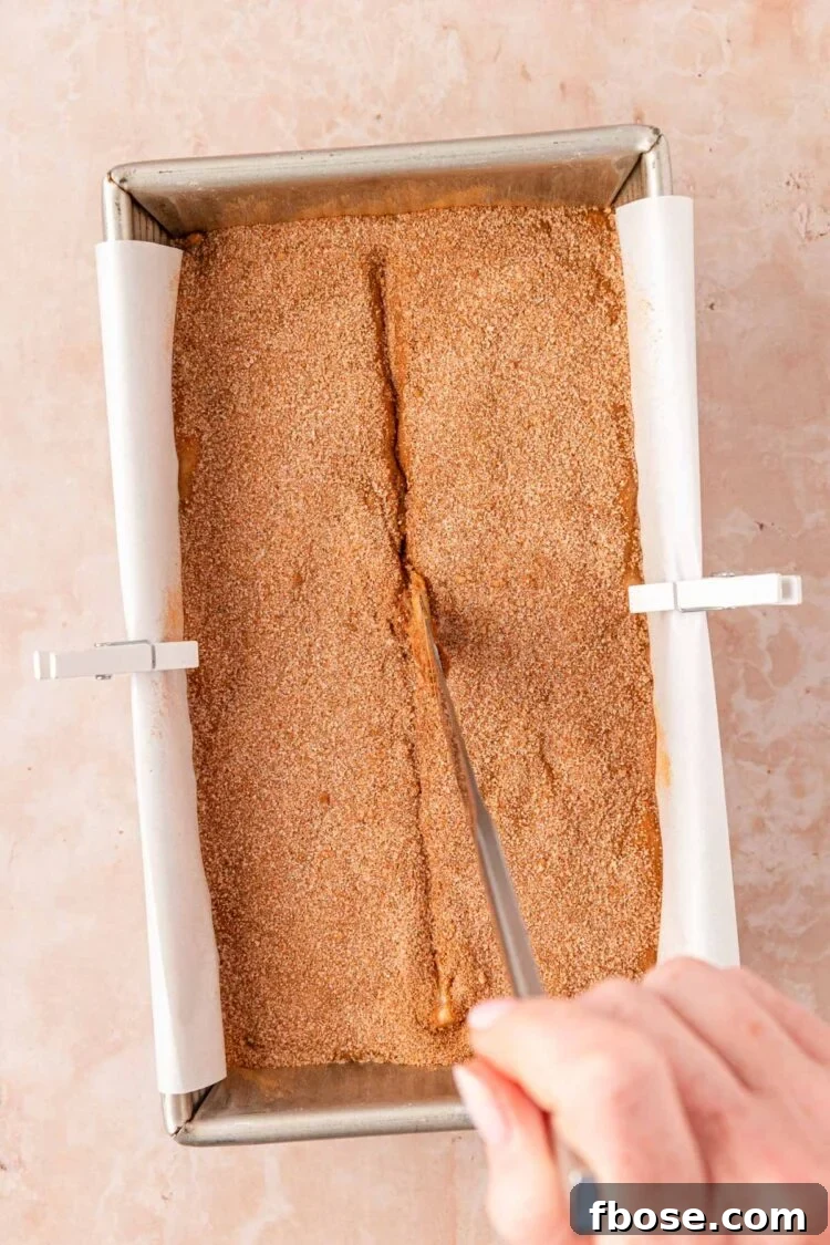 Brown Butter Banana Bread Recipe 12 Sprinkle the top of the bread with cinnamon sugar and slide a knife down the center.