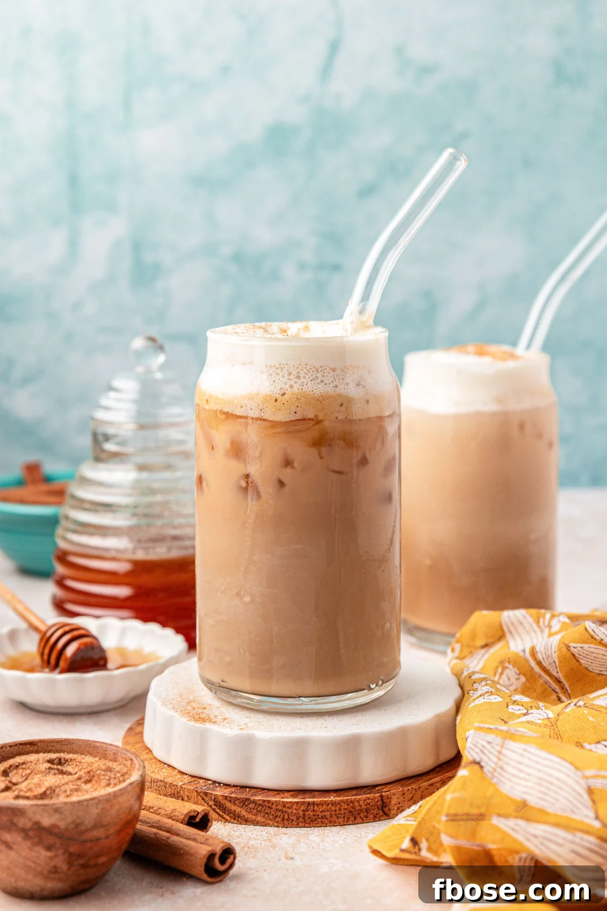 Salted Honey lattes on a table.