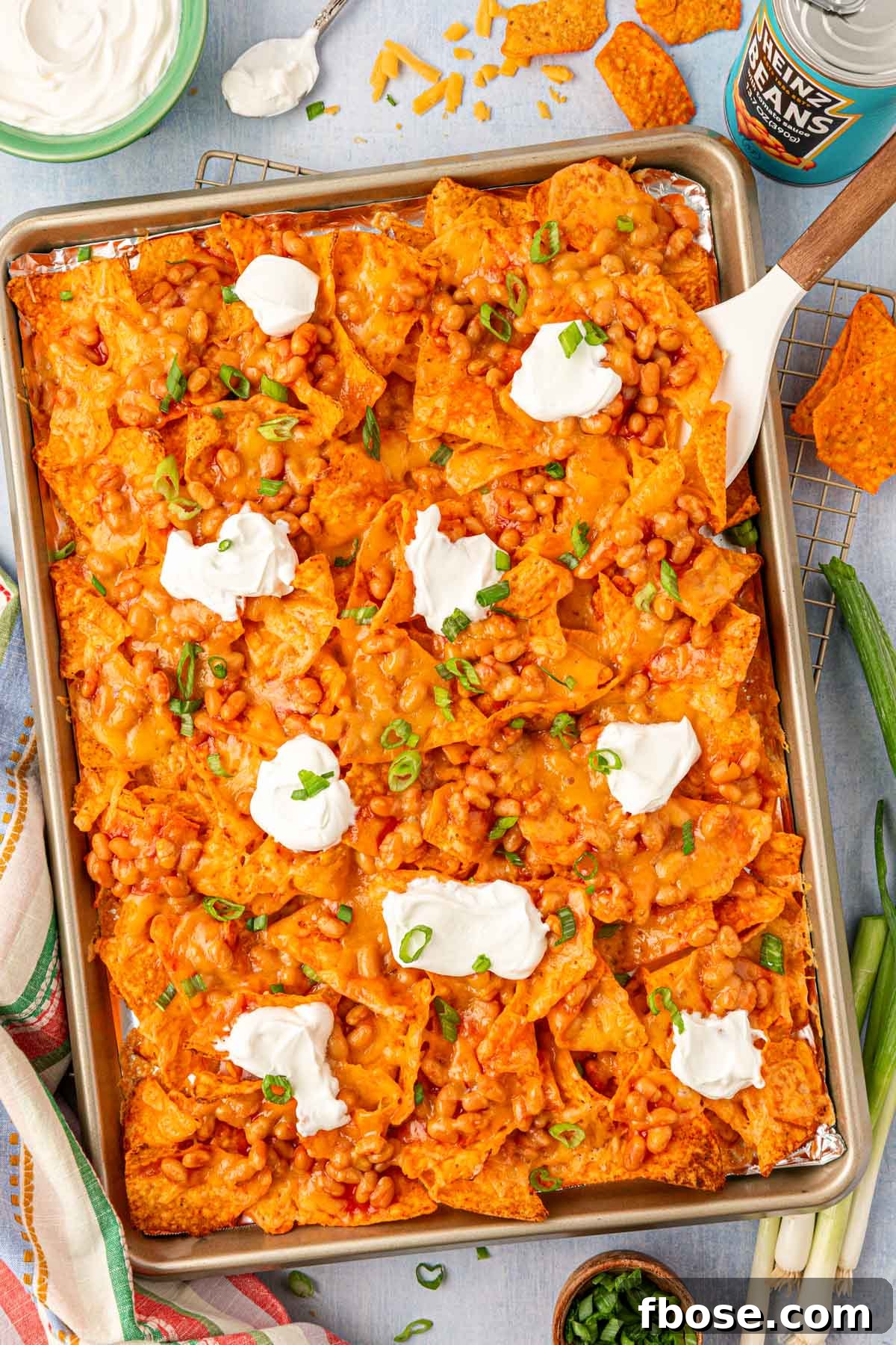 Overhead photo of a pan of Margot Robbie's Nachos.