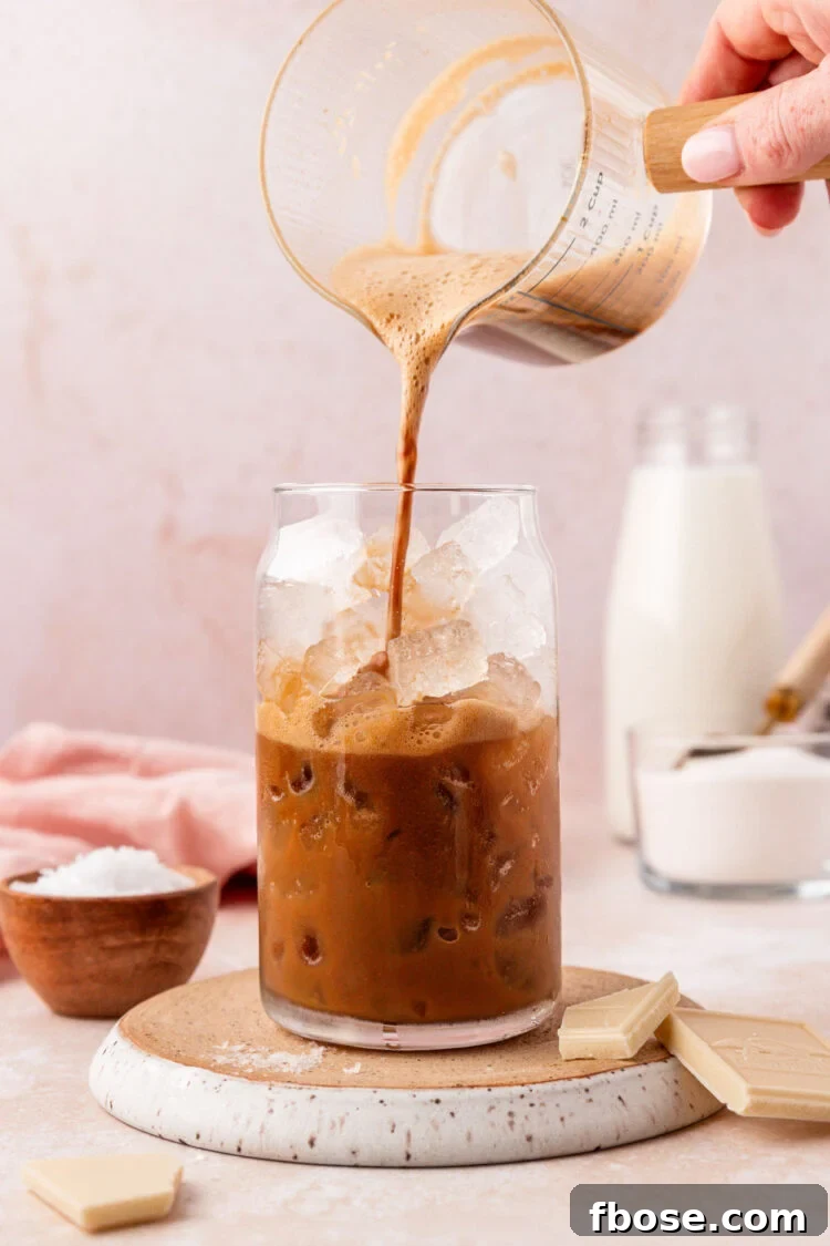 Pour frothy espresso over the ice.